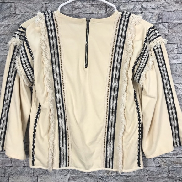 Anthropologie Eri + Ari Cream Lace tasseled 3/4 Sleeve Top Size XXSmall Petite - Picture 5 of 14